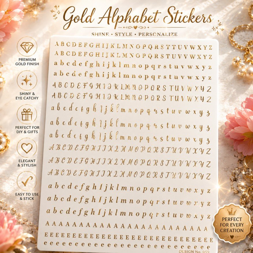 Premium Gold Alphabet Embossed Non-Peel-Off Stickers